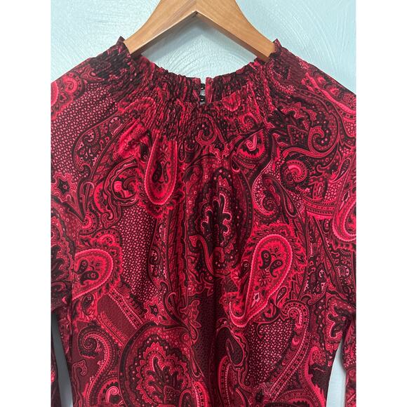 Tommy Hilfiger Red Black Paisley Long Sleeve Keyhole Back Shift Dress Size 8 - Picture 2 of 10
